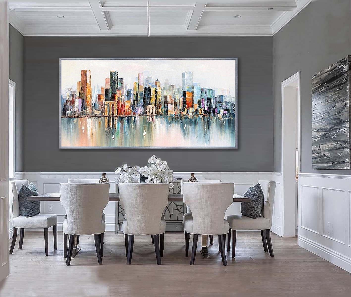 Large New York City Landscape painting, Original city art Hand-painted painting, Large urban art painting, Urban Wall Art, New York Wall Art