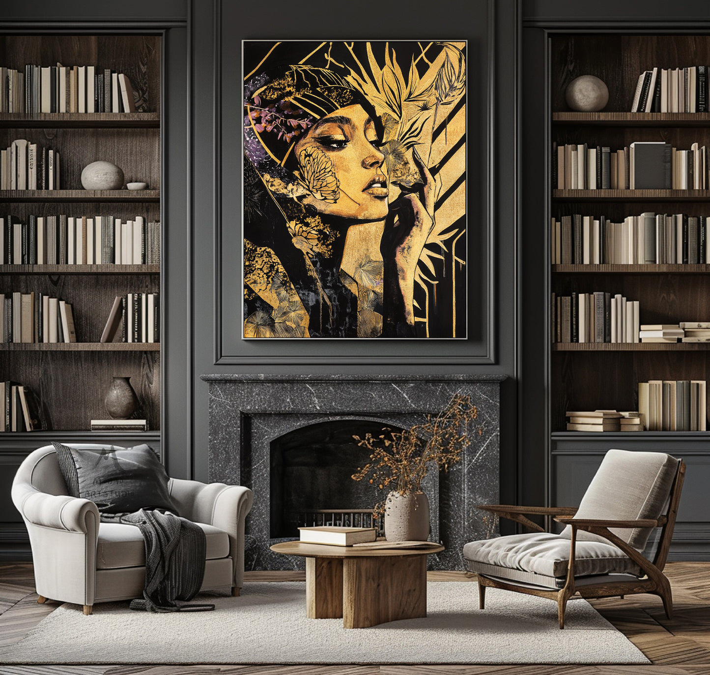 Abstract female wall art, colorful modern female canvas print, colorful abstract female canvas painting, modern female wall decoration, black painting, large yellow abstract painting,