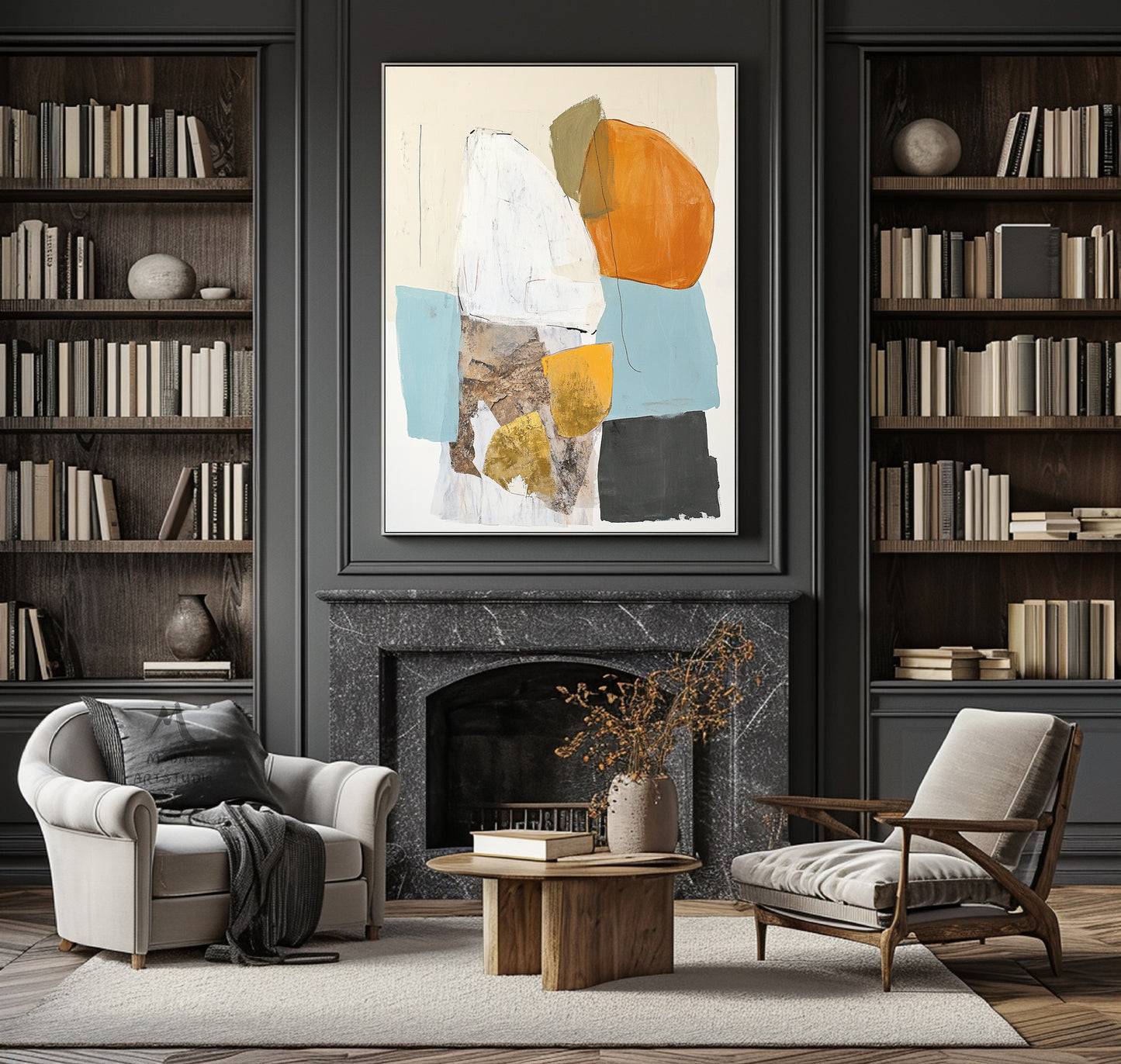 Original abstract painting, large beige abstract painting, orange minimalist painting, blue modern wall decoration painting, white abstract painting