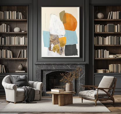 Original abstract painting, large beige abstract painting, orange minimalist painting, blue modern wall decoration painting, white abstract painting