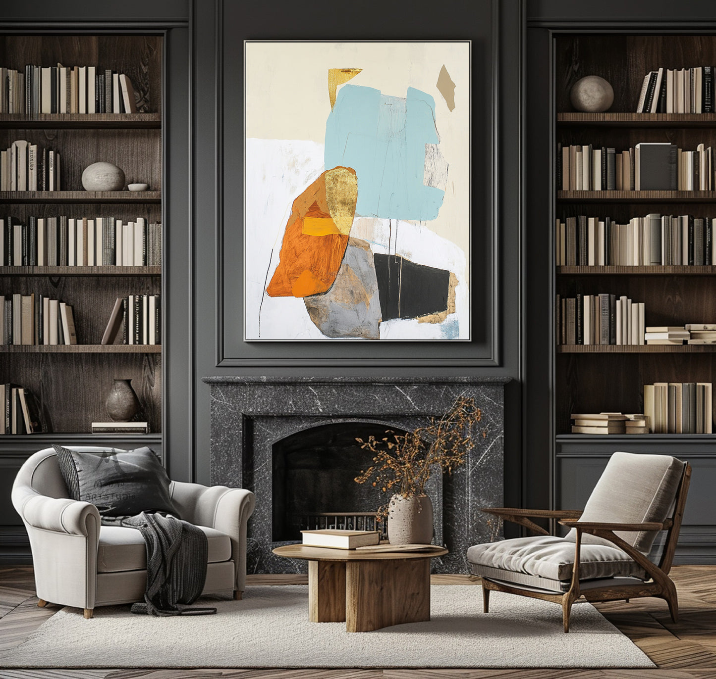 Original minimalist painting, beige abstract painting, large yellow abstract painting, black painting, light blue large wall canvas painting