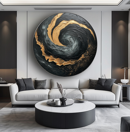 Black Textured Wall Art Gold Abstract Art Circle Painting Beige Circle Abstract Painting Circle Beige Abstract Art
