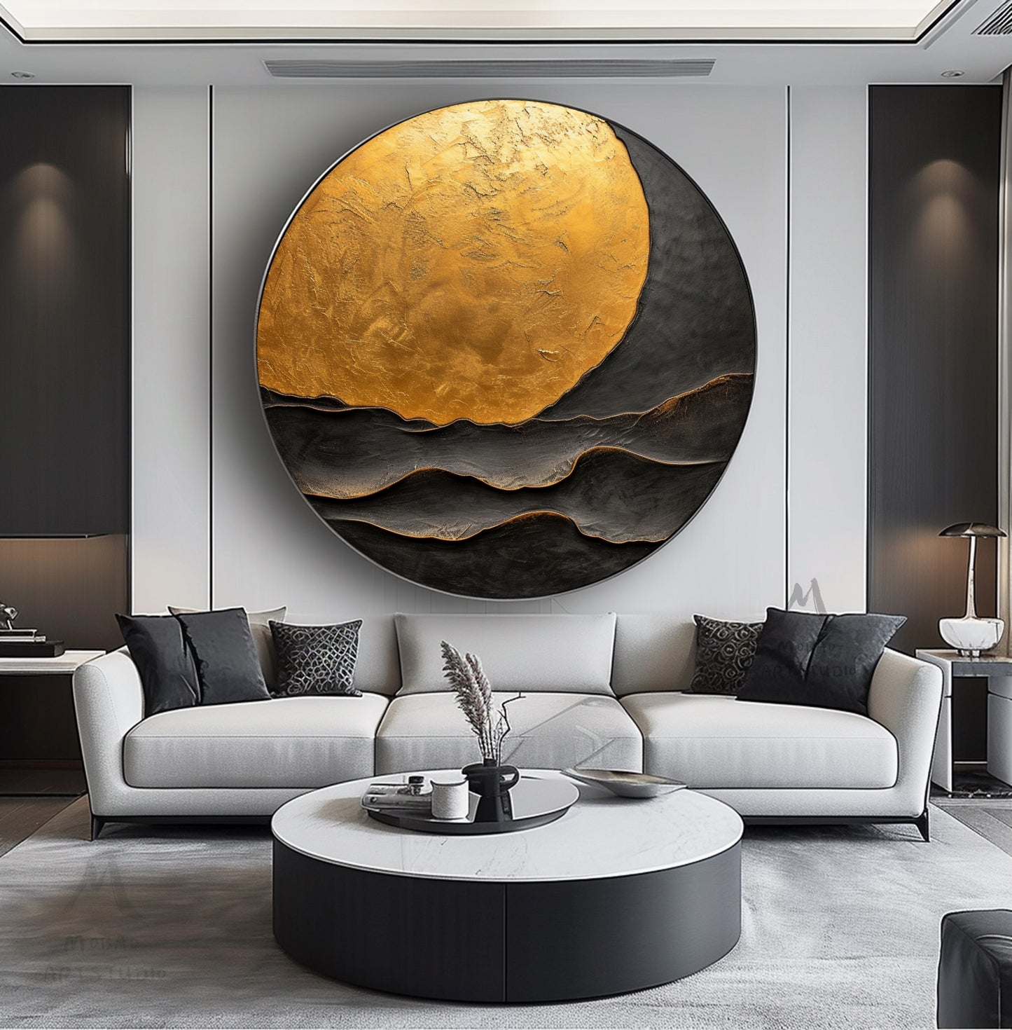 Gold Abstract Art Circle Painting Beige Textured Wall Art Beige Circle Abstract Painting Circle Beige Abstract Art Circle