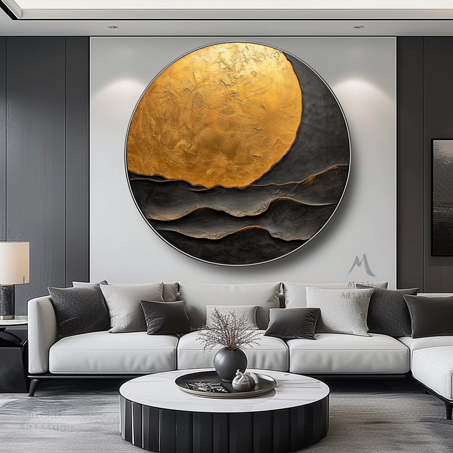 Gold Abstract Art Circle Painting Beige Textured Wall Art Beige Circle Abstract Painting Circle Beige Abstract Art Circle