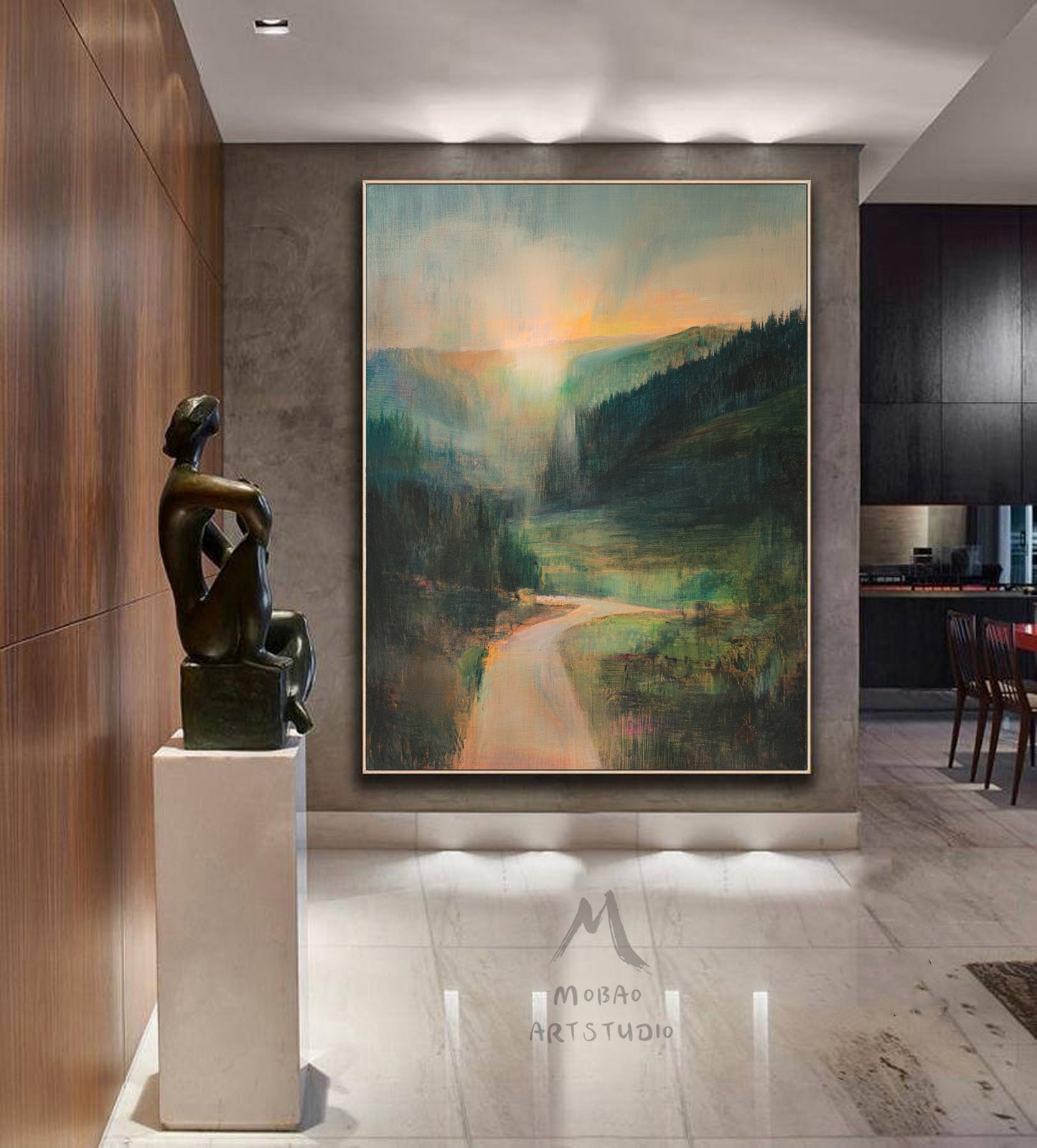 Large Abstract Painting,Green Painting Gold Painting Original Color Large Texture Abstract Painting,Large Wall Canvas Painting Sofa Wall Art