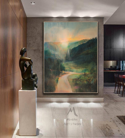 Large Abstract Painting,Green Painting Gold Painting Original Color Large Texture Abstract Painting,Large Wall Canvas Painting Sofa Wall Art