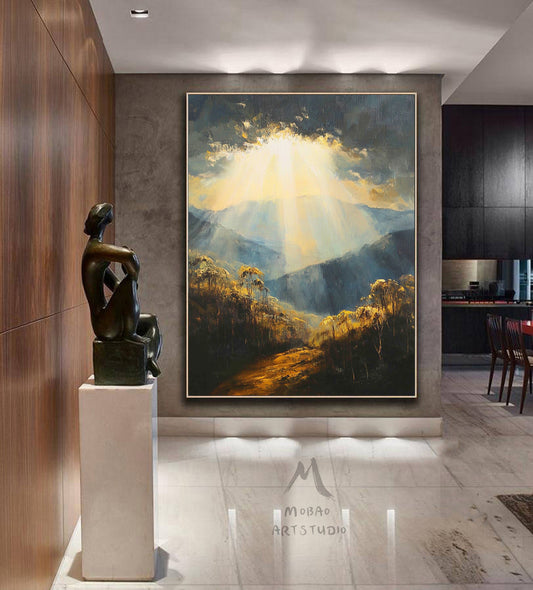 Golden abstract painting, original minimalist abstract painting, modern canvas wall art, yellow minimalist painting, green large abstract painting