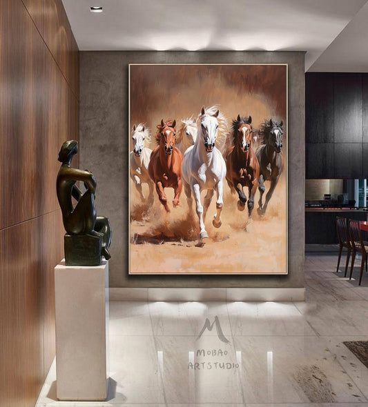 Horse art poster - white horse - realistic animal painting - black horse is suitable for living room, equestrian room decoration, or as a gift. Islamic Mother Power