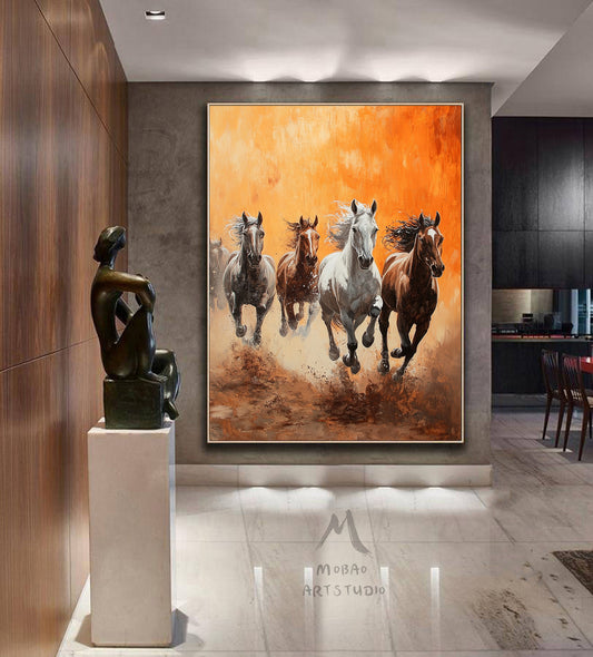 Horse art poster - white horse - realistic animal painting - brown horse suitable for living room, equestrian room decoration, or as a gift. Islamic Mother Power