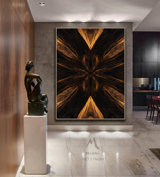 Golden 3D painting, golden texture painting, black abstract painting, black texture painting, golden modern abstract painting.