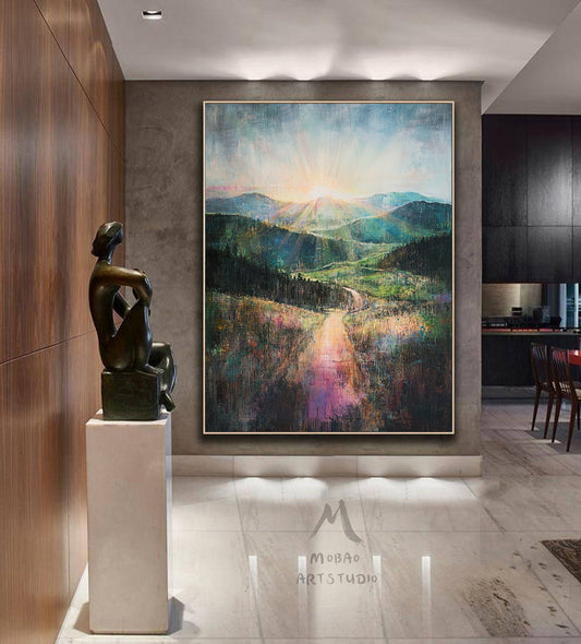 Green minimalist painting, golden canvas painting, purple abstract art, green wall art, green canvas wall art, large green abstract painting