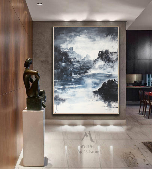 Large black 3D minimalist painting, white texture painting, black abstract painting, black 3D texture painting, white modern abstract painting