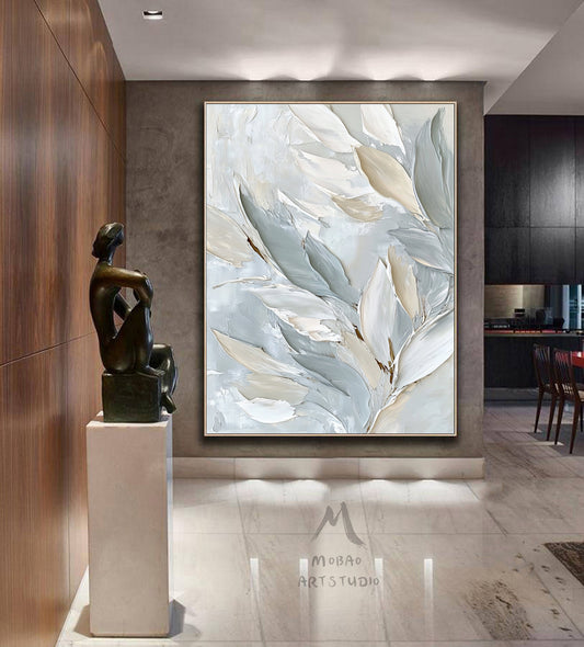 Neutral texture painting, primary gray abstract painting, gold, 3D texture art, white minimalist wall art, large-size abstract canvas art painting