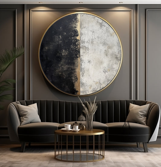 Circle Black Textured Wall Art Black Circle Abstract Art Large Abstract Art Beige Textured Art Circle Gold Abstract Art Circle Beige Artwork