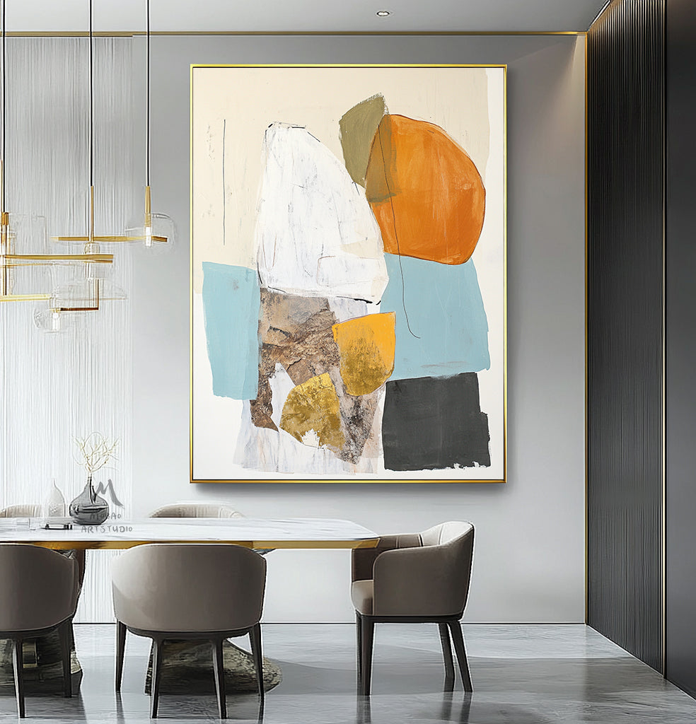 Original abstract painting, large beige abstract painting, orange minimalist painting, blue modern wall decoration painting, white abstract painting