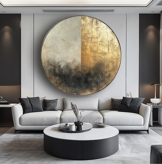 Large Gold Abstract Painting,Circle Abstract Painting,Gold Abstract Painting,Large abstract painting On Canvas,Circle Decor painting