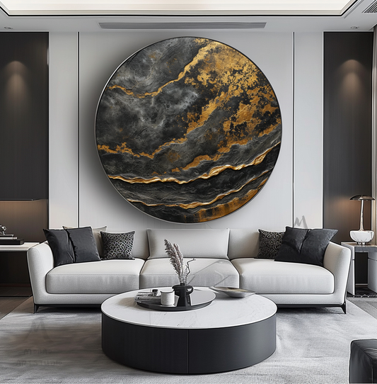 Circle Black Textured Wall Art Gold Abstract Art Circle Black Painting Black Abstract Painting Circle Black Abstract Art