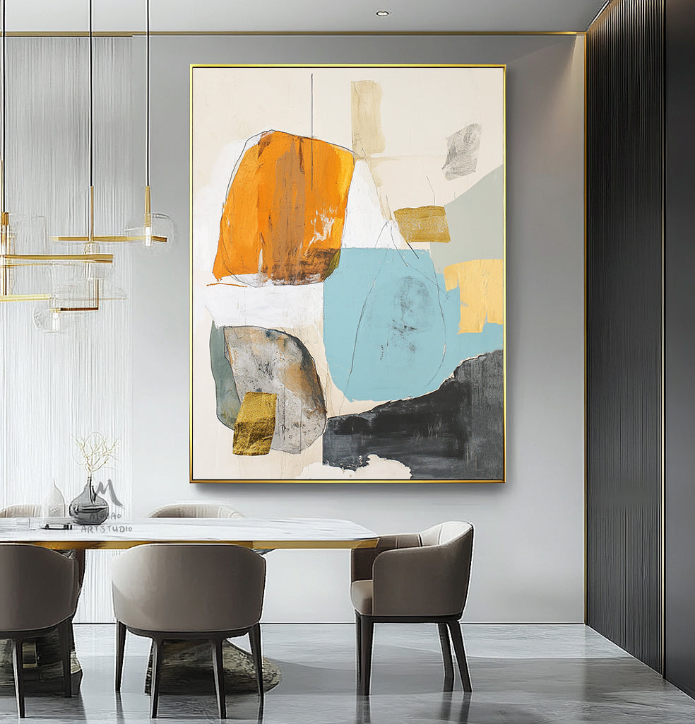 Original minimalist painting, beige abstract painting, large yellow abstract painting, black painting, light blue large wall canvas painting