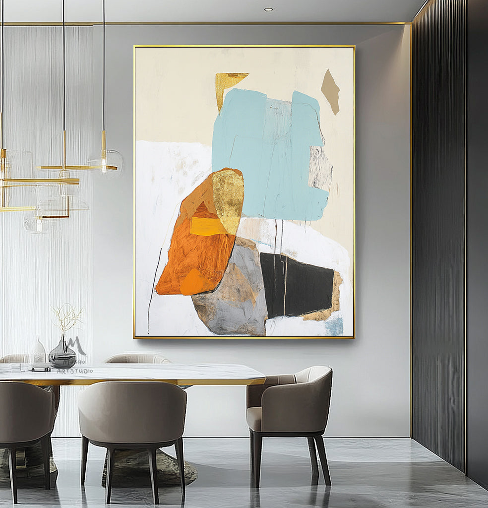 Original minimalist painting, beige abstract painting, large yellow abstract painting, black painting, light blue large wall canvas painting