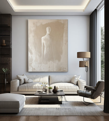 Beige minimalist canvas art, beige 3D texture art, bohemian wall art, brown abstract painting, harmonious wall art, beige wall art, minimalist art