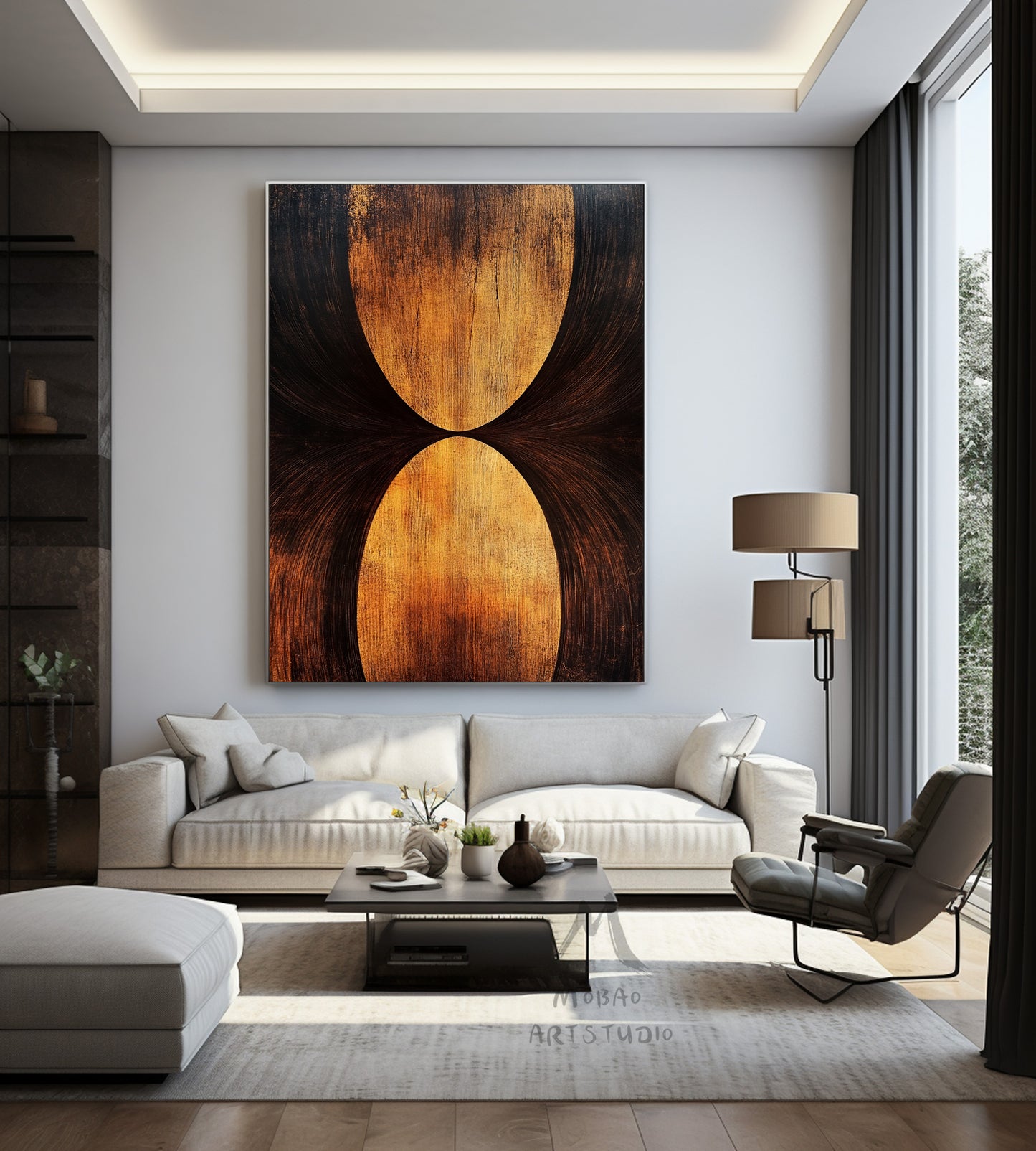 Golden 3D painting, golden texture painting, black abstract painting, black texture painting, golden modern abstract painting.