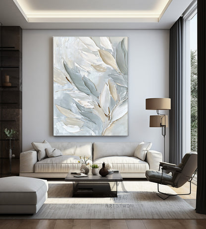 Neutral texture painting, primary gray abstract painting, gold, 3D texture art, white minimalist wall art, large-size abstract canvas art painting