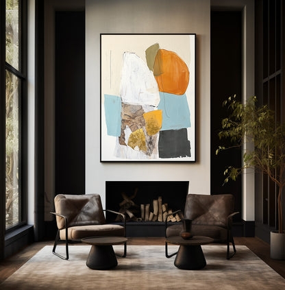Original abstract painting, large beige abstract painting, orange minimalist painting, blue modern wall decoration painting, white abstract painting