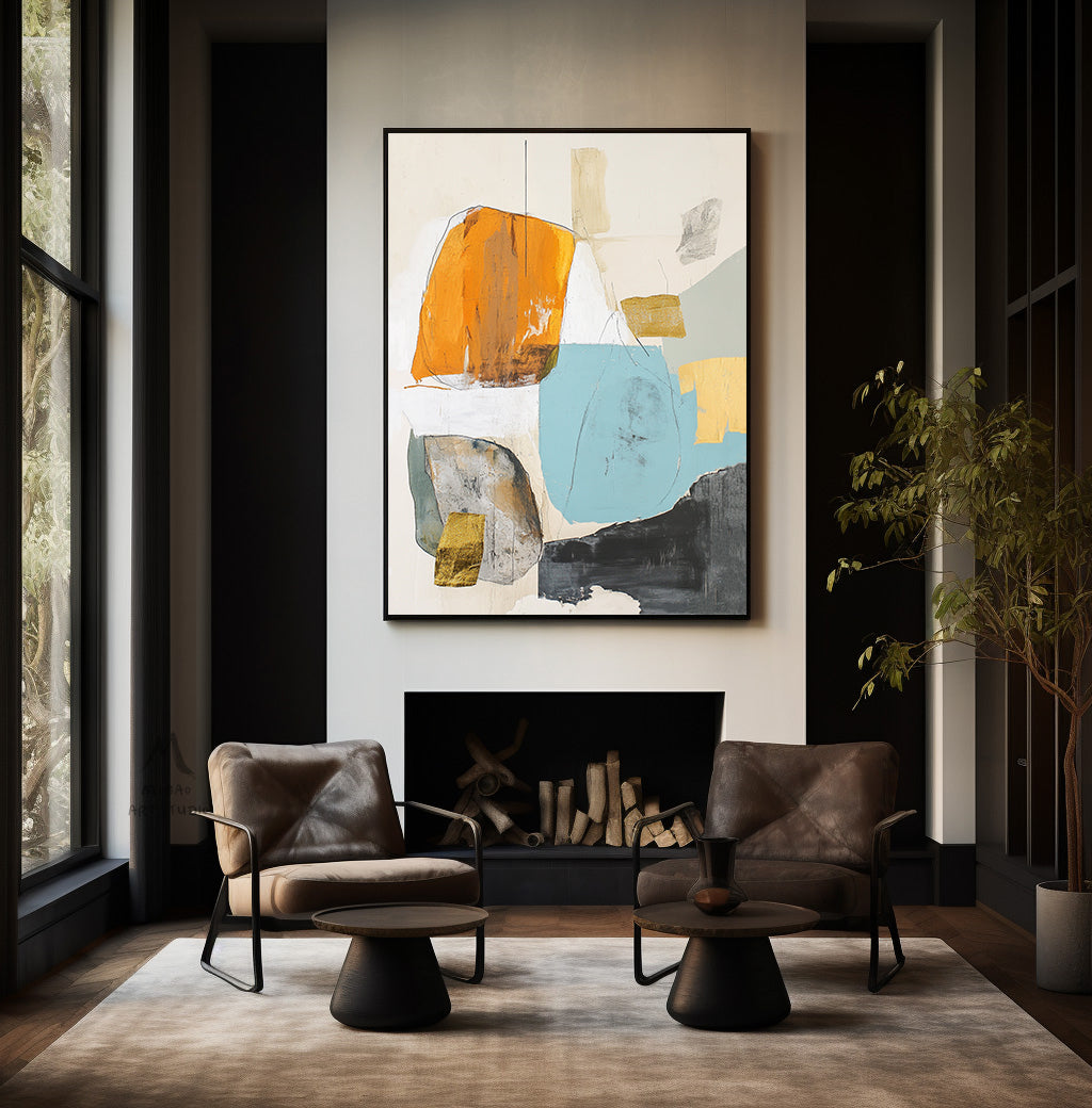 Original minimalist painting, beige abstract painting, large yellow abstract painting, black painting, light blue large wall canvas painting