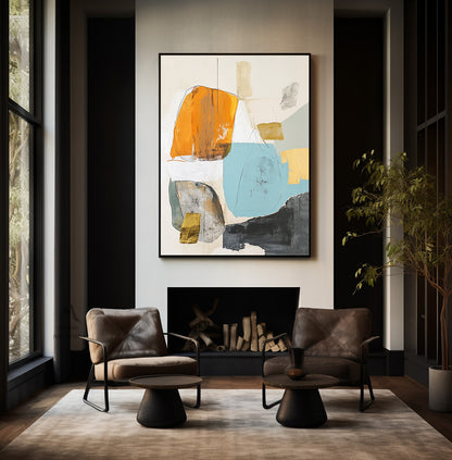 Original minimalist painting, beige abstract painting, large yellow abstract painting, black painting, light blue large wall canvas painting