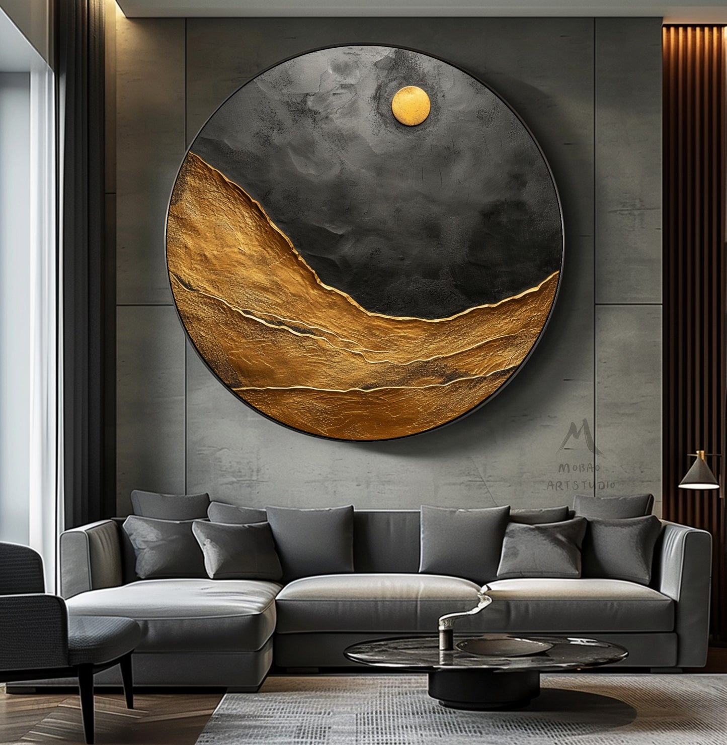 Gold Abstract Art Circle Painting Black Textured Wall Art Beige Circle Abstract Painting Circle Beige Abstract Art