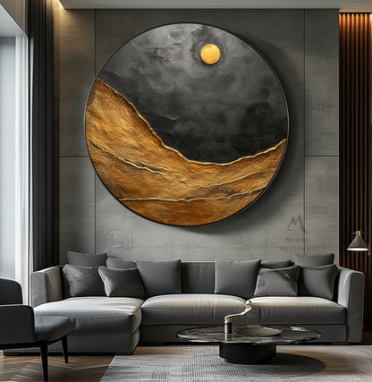 Gold Abstract Art Circle Painting Black Textured Wall Art Beige Circle Abstract Painting Circle Beige Abstract Art