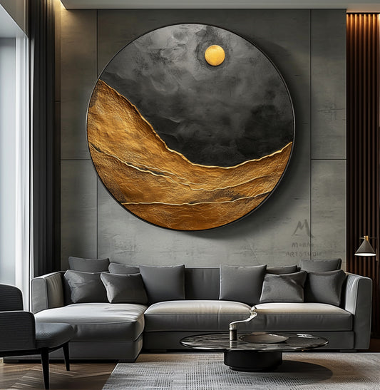 Gold Abstract Art Circle Painting Black Textured Wall Art Beige Circle Abstract Painting Circle Beige Abstract Art