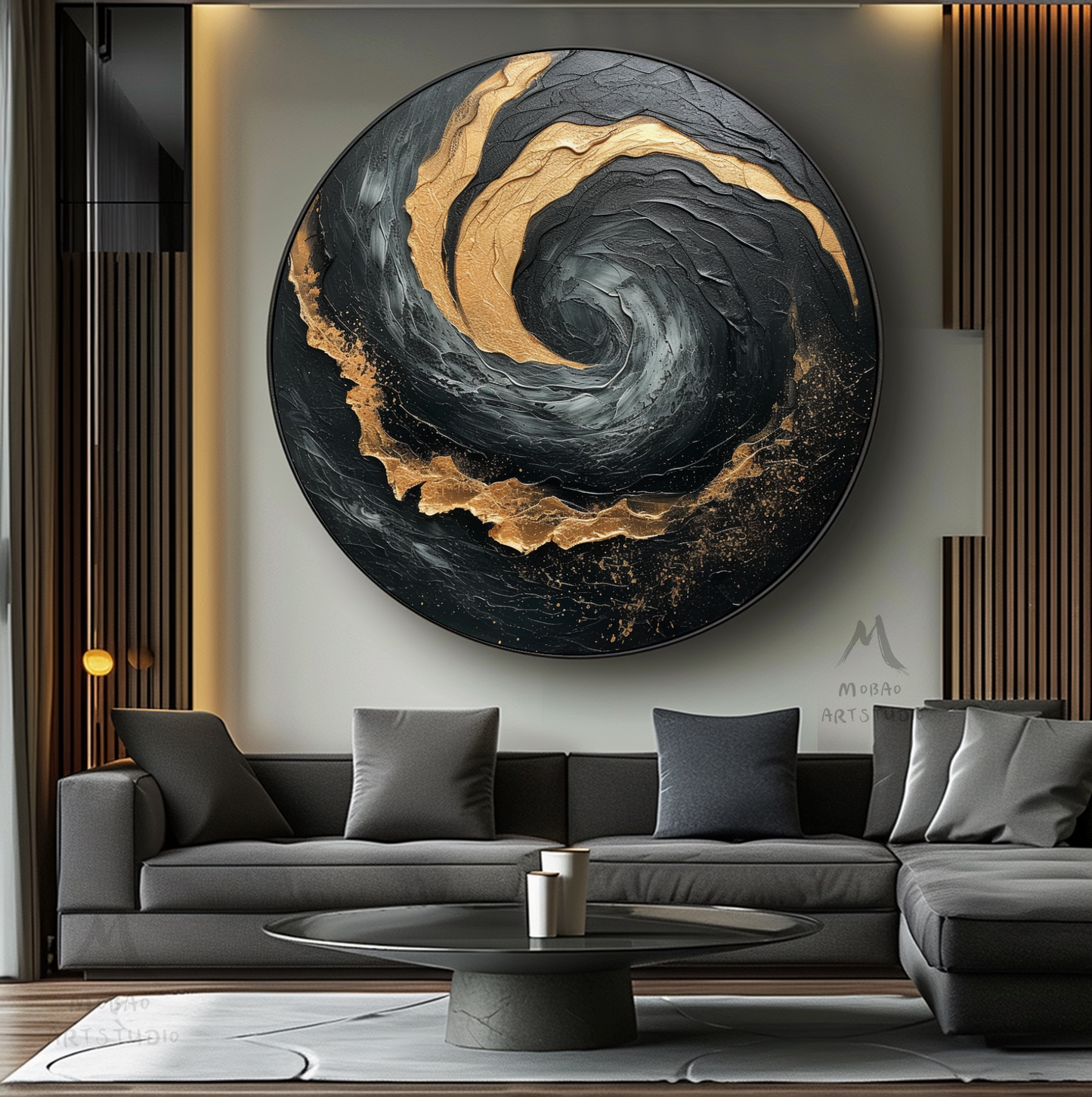 Black Textured Wall Art Gold Abstract Art Circle Painting Beige Circle Abstract Painting Circle Beige Abstract Art