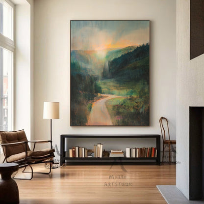 Large Abstract Painting,Green Painting Gold Painting Original Color Large Texture Abstract Painting,Large Wall Canvas Painting Sofa Wall Art