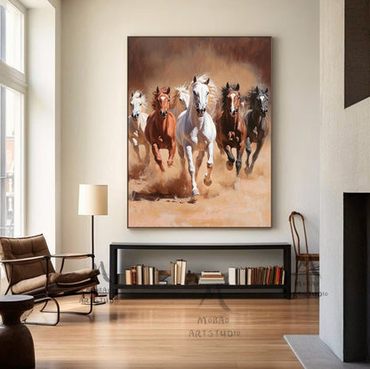 Horse art poster - white horse - realistic animal painting - black horse is suitable for living room, equestrian room decoration, or as a gift. Islamic Mother Power