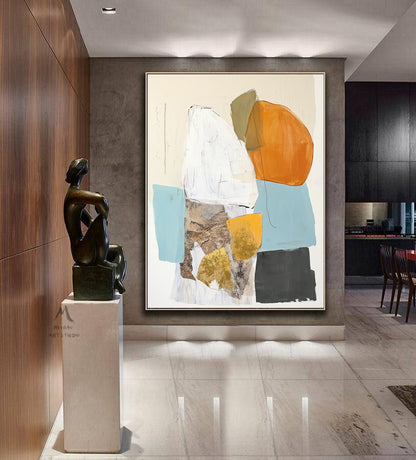 Original abstract painting, large beige abstract painting, orange minimalist painting, blue modern wall decoration painting, white abstract painting