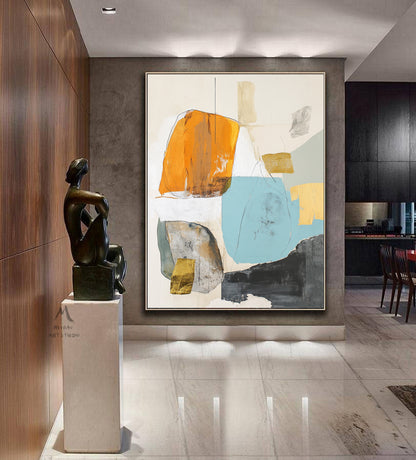 Original minimalist painting, beige abstract painting, large yellow abstract painting, black painting, light blue large wall canvas painting