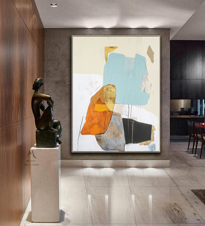 Original minimalist painting, beige abstract painting, large yellow abstract painting, black painting, light blue large wall canvas painting