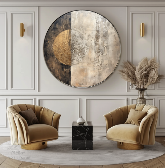 Circle Painting Gold Abstract Art Beige Textured Wall Art Beige Circle Abstract Painting Circle Beige Abstract Art Circle Beige Artwork