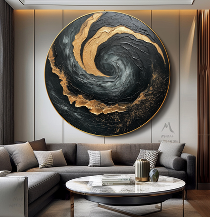 Black Textured Wall Art Gold Abstract Art Circle Painting Beige Circle Abstract Painting Circle Beige Abstract Art