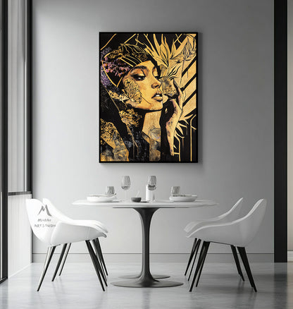 Abstract female wall art, colorful modern female canvas print, colorful abstract female canvas painting, modern female wall decoration, black painting, large yellow abstract painting,