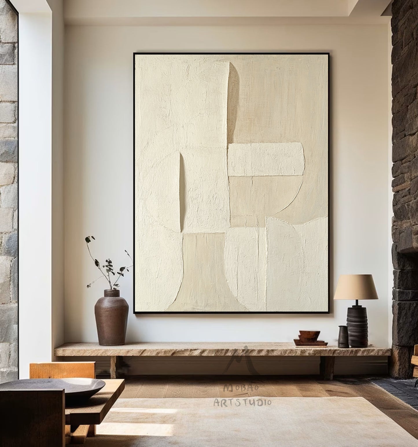 Beige minimalist canvas art, beige 3D texture art, bohemian wall art, brown abstract painting, harmonious wall art, beige wall art, minimalist art