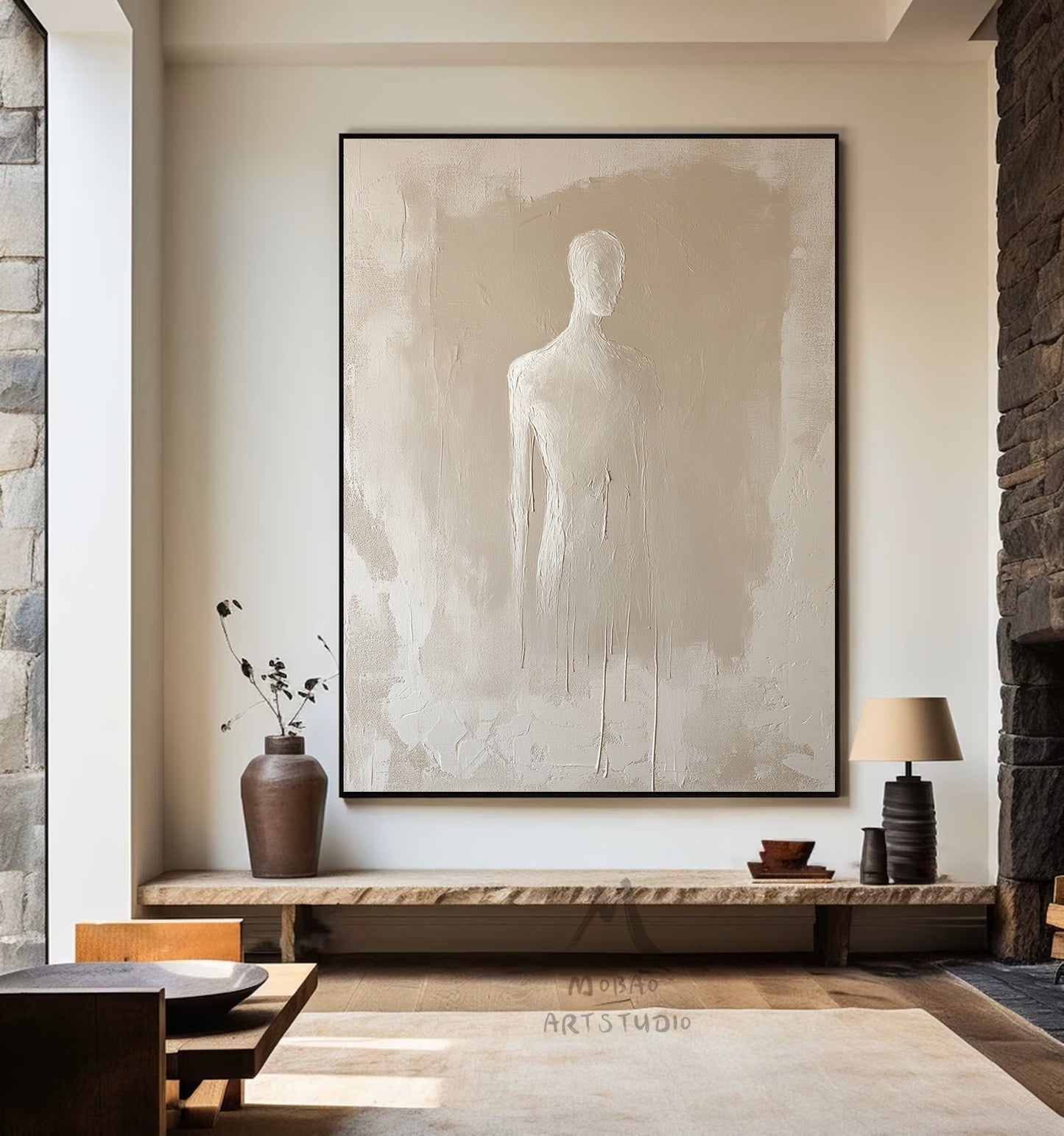 Beige minimalist canvas art, beige 3D texture art, bohemian wall art, brown abstract painting, harmonious wall art, beige wall art, minimalist art