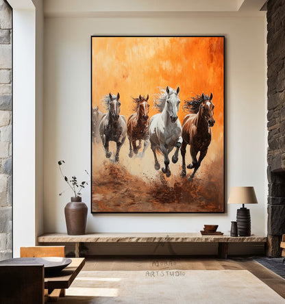 Horse art poster - white horse - realistic animal painting - brown horse suitable for living room, equestrian room decoration, or as a gift. Islamic Mother Power