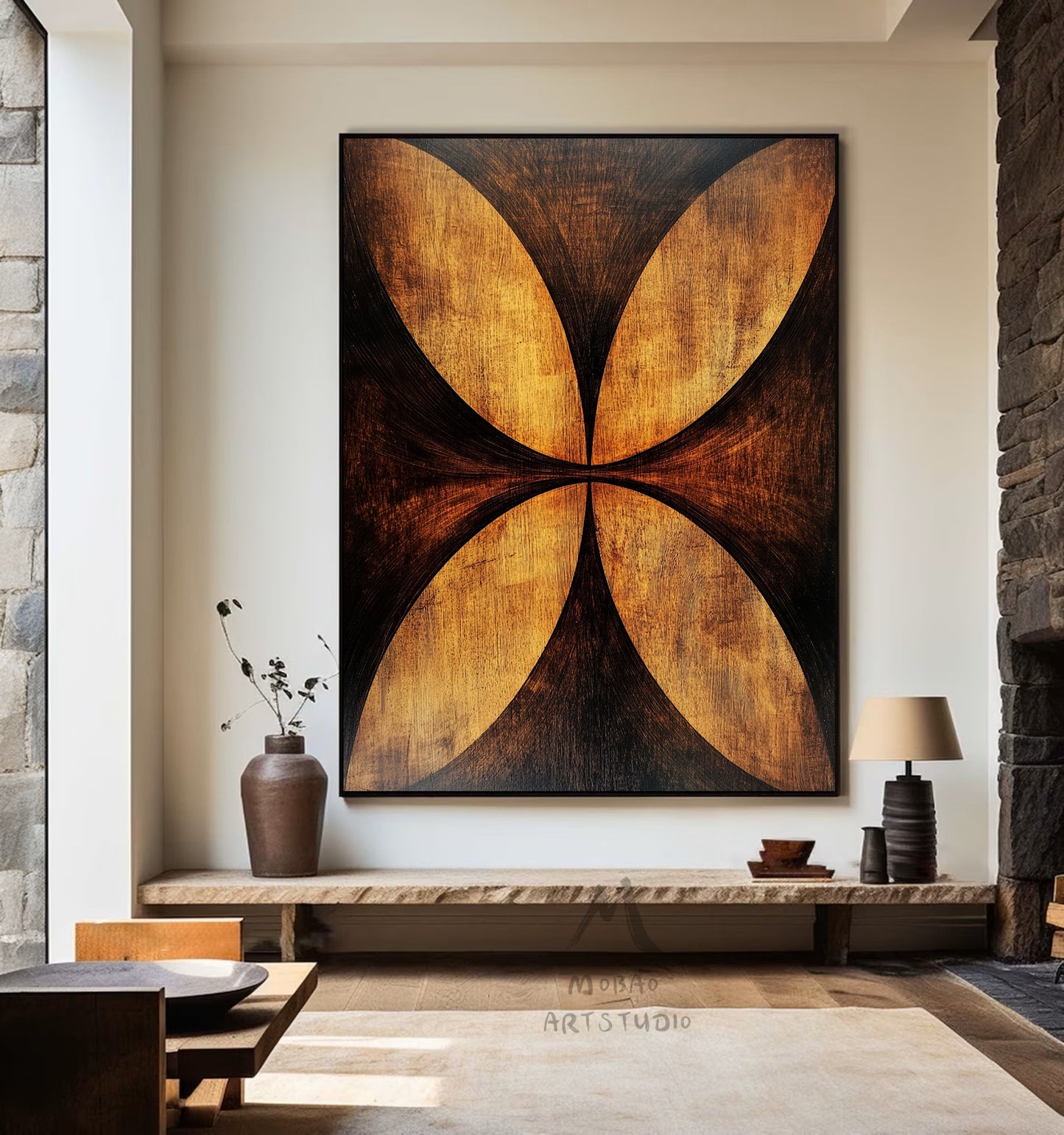Golden 3D painting, golden texture painting, black abstract painting, black texture painting, golden modern abstract painting.