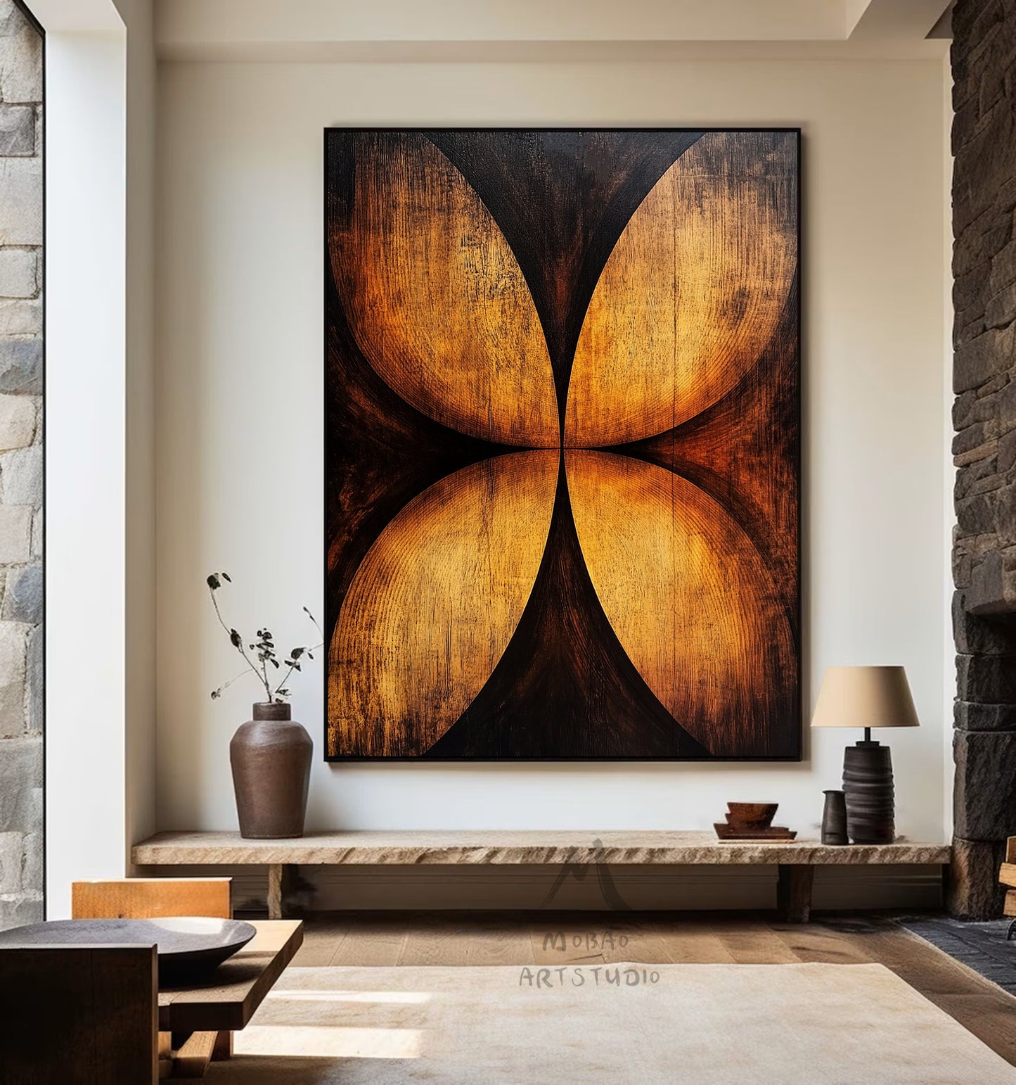 Golden 3D painting, golden texture painting, black abstract painting, black texture painting, golden modern abstract painting.