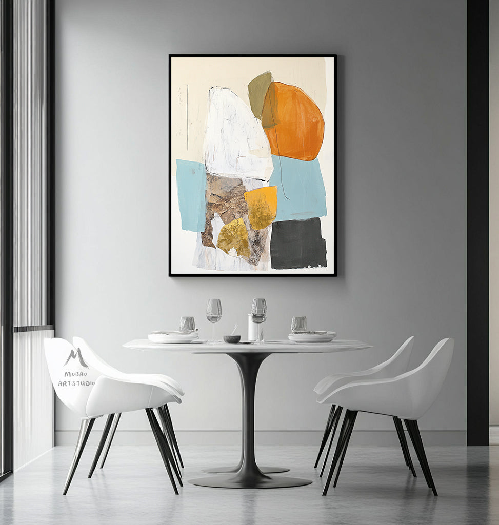 Original abstract painting, large beige abstract painting, orange minimalist painting, blue modern wall decoration painting, white abstract painting