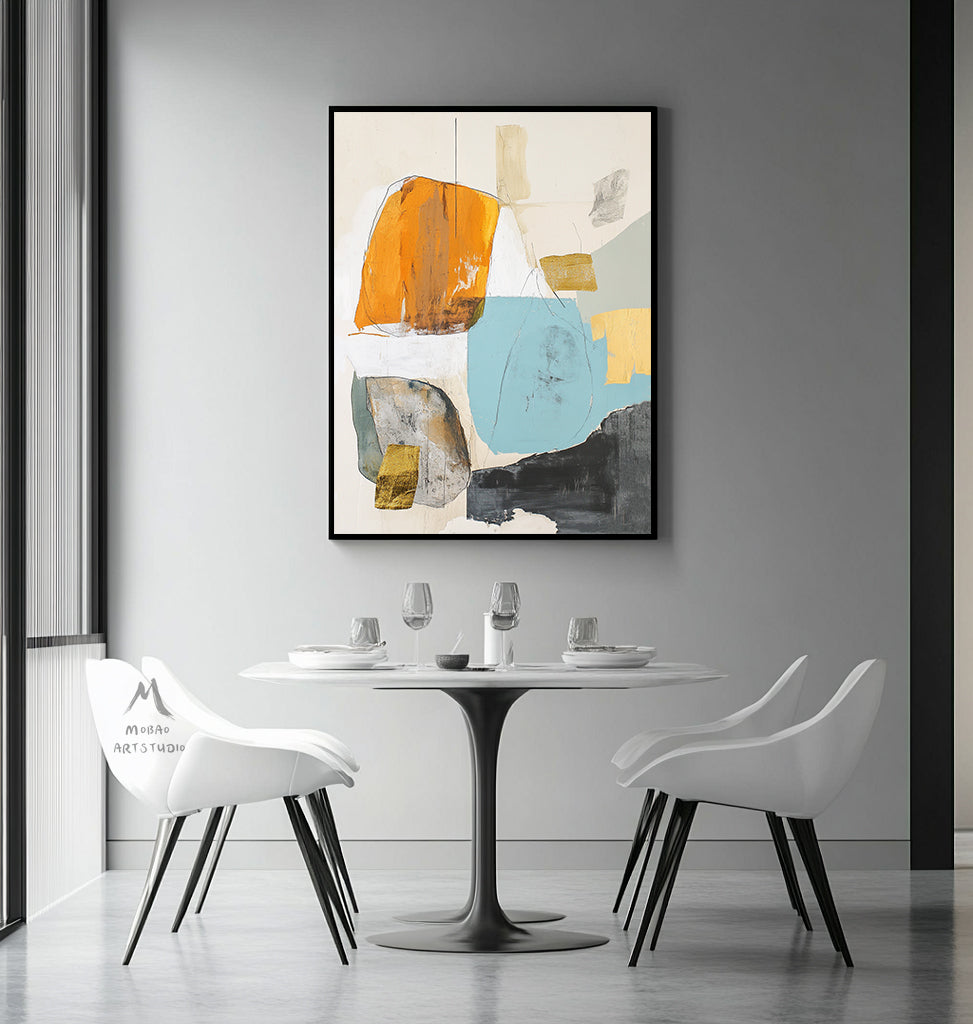 Original minimalist painting, beige abstract painting, large yellow abstract painting, black painting, light blue large wall canvas painting