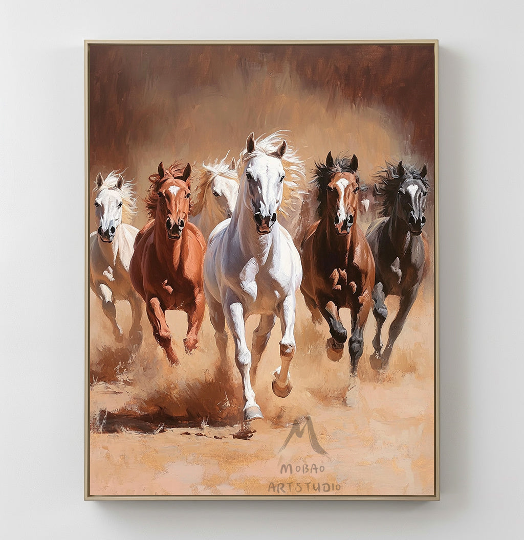Horse art poster - white horse - realistic animal painting - black horse is suitable for living room, equestrian room decoration, or as a gift. Islamic Mother Power
