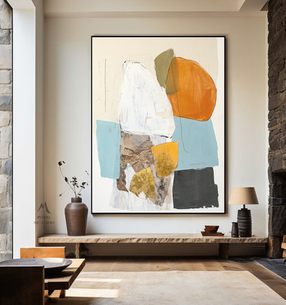 Original abstract painting, large beige abstract painting, orange minimalist painting, blue modern wall decoration painting, white abstract painting